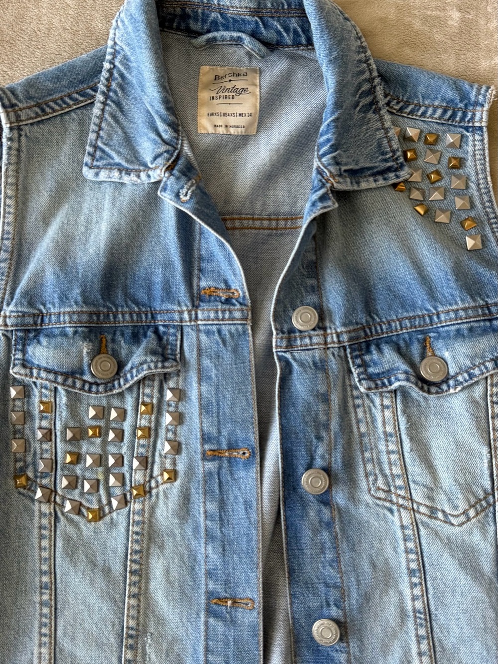 Bershka Light Blue Studded Denim Vest